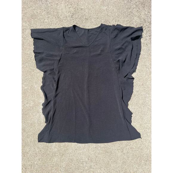 Shein Dress Women Size Medium Black V-Neck Short Sleeve Mini Ruffle Trim Casual - Picture 1 of 5